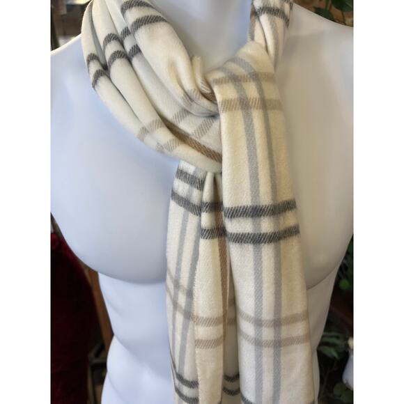 Cejon Italian super soft Plaid Scarf White gold gray, fringe - Picture 2 of 3